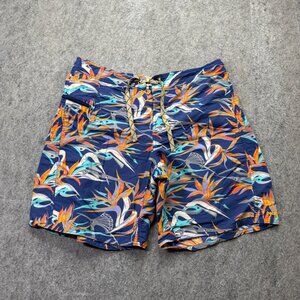 Patagonia Wavefarer Board Shorts 21" Men 34 Blue Fish Print Zip Pocket